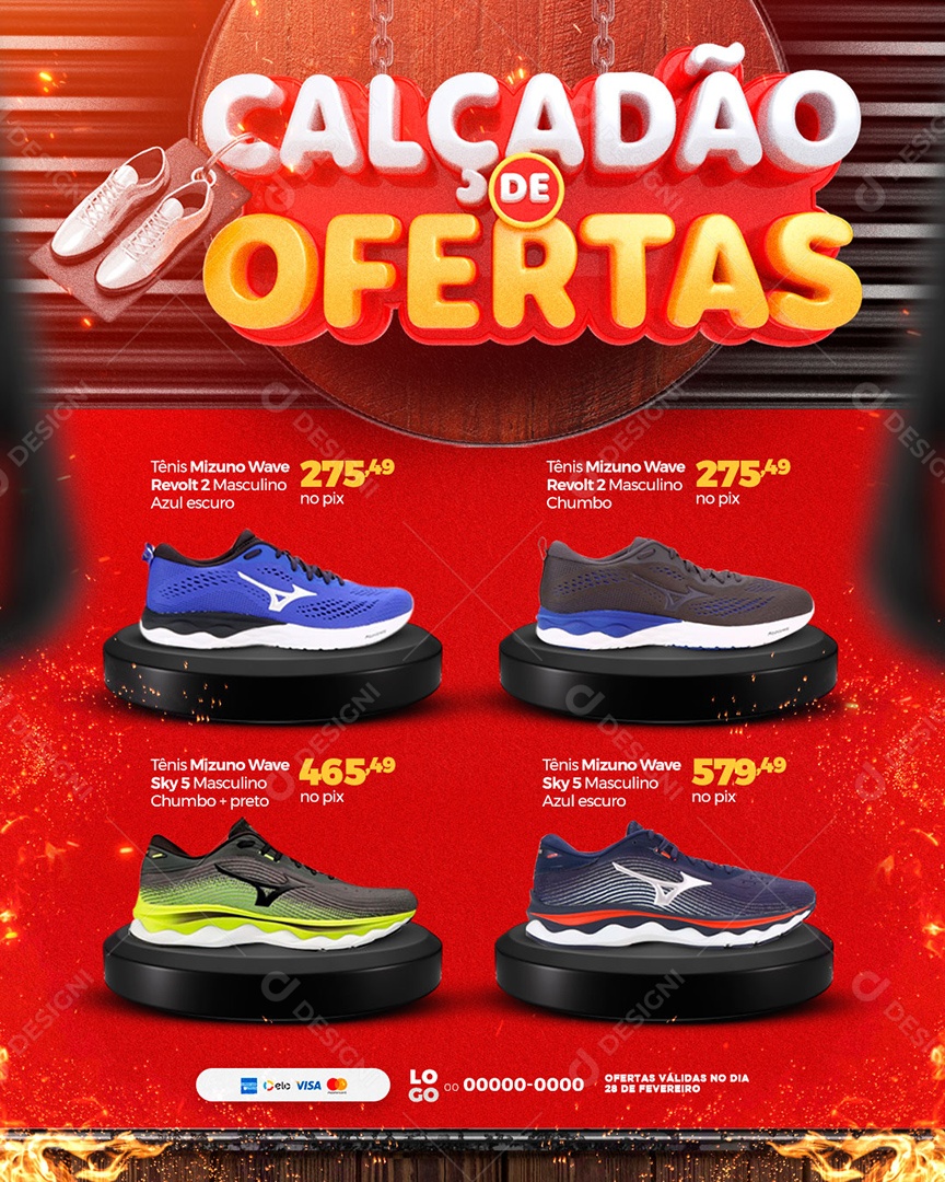 Encarte Calçadão de Ofertas Loja de Tênis Social Media PSD Editável