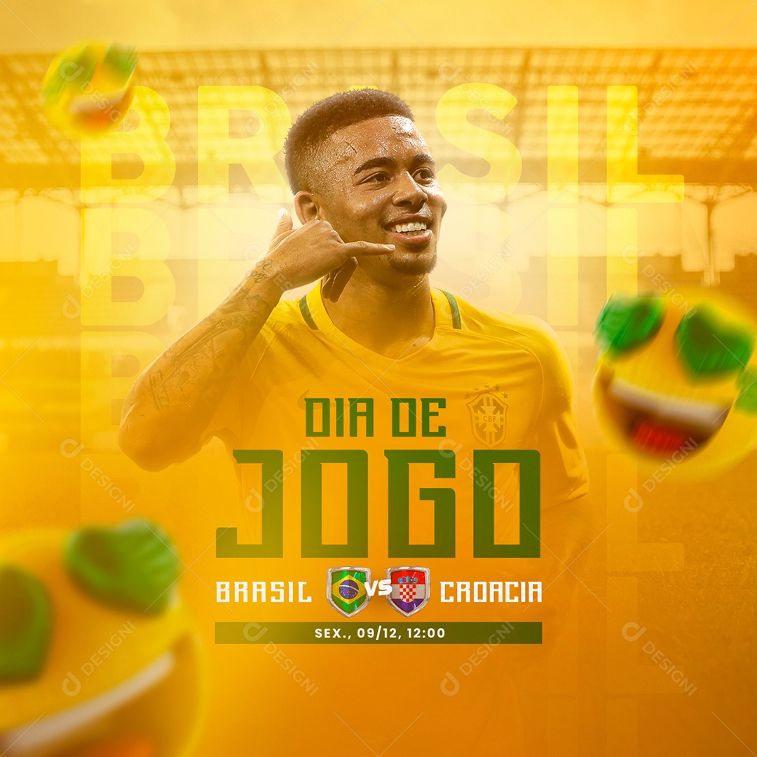 Dia de Jogo Brasil vs Croácia Futebol Copa do Mundo Social Media PSD Editável