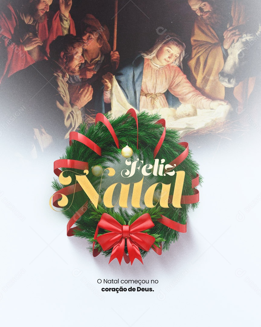 O Natal Começou no Coração de Deus Feliz Natal Social Media PSD Editável