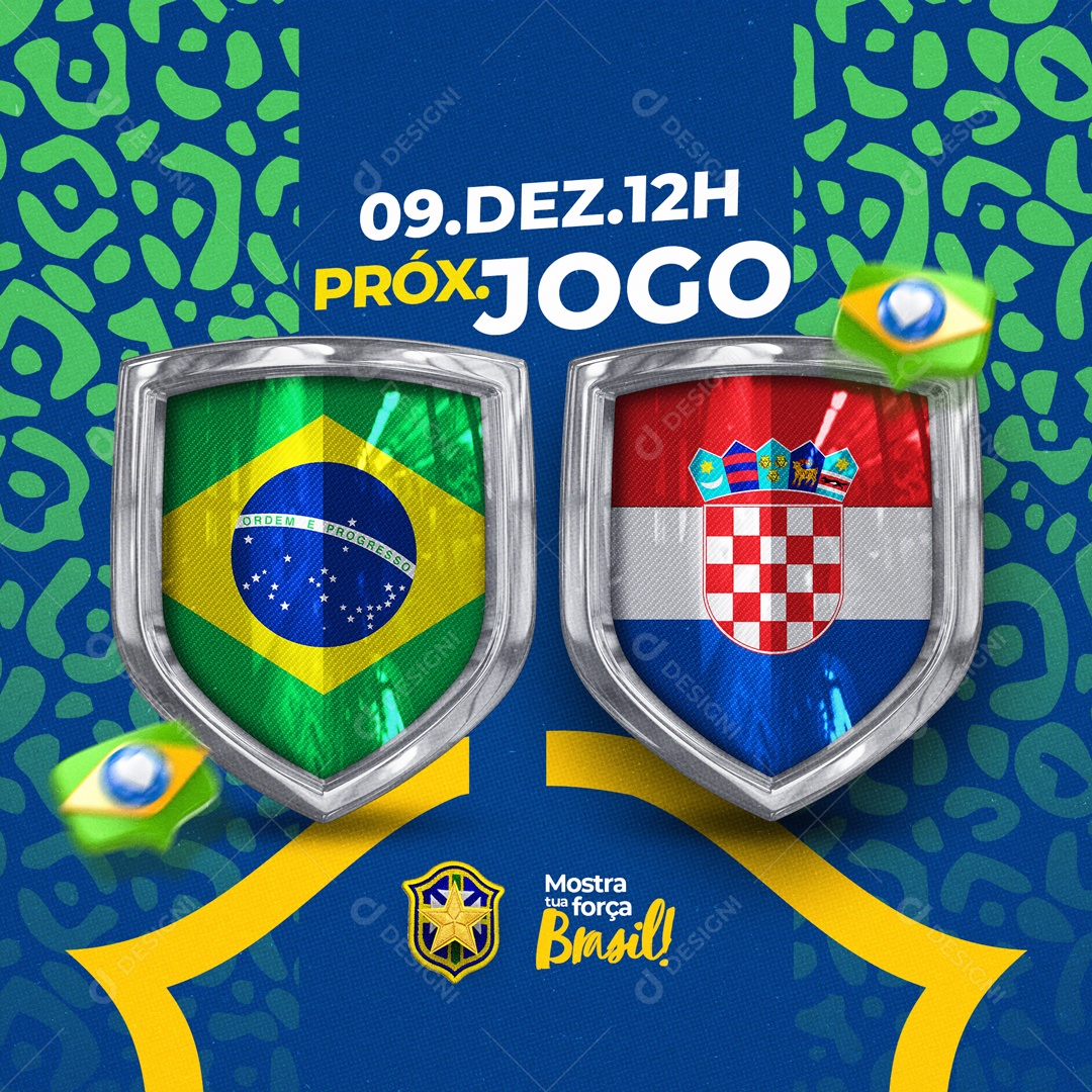 Brasil x Croácia Rumo ao Hexa Quartas de Final Copa do Mundo Social Media PSD Editável