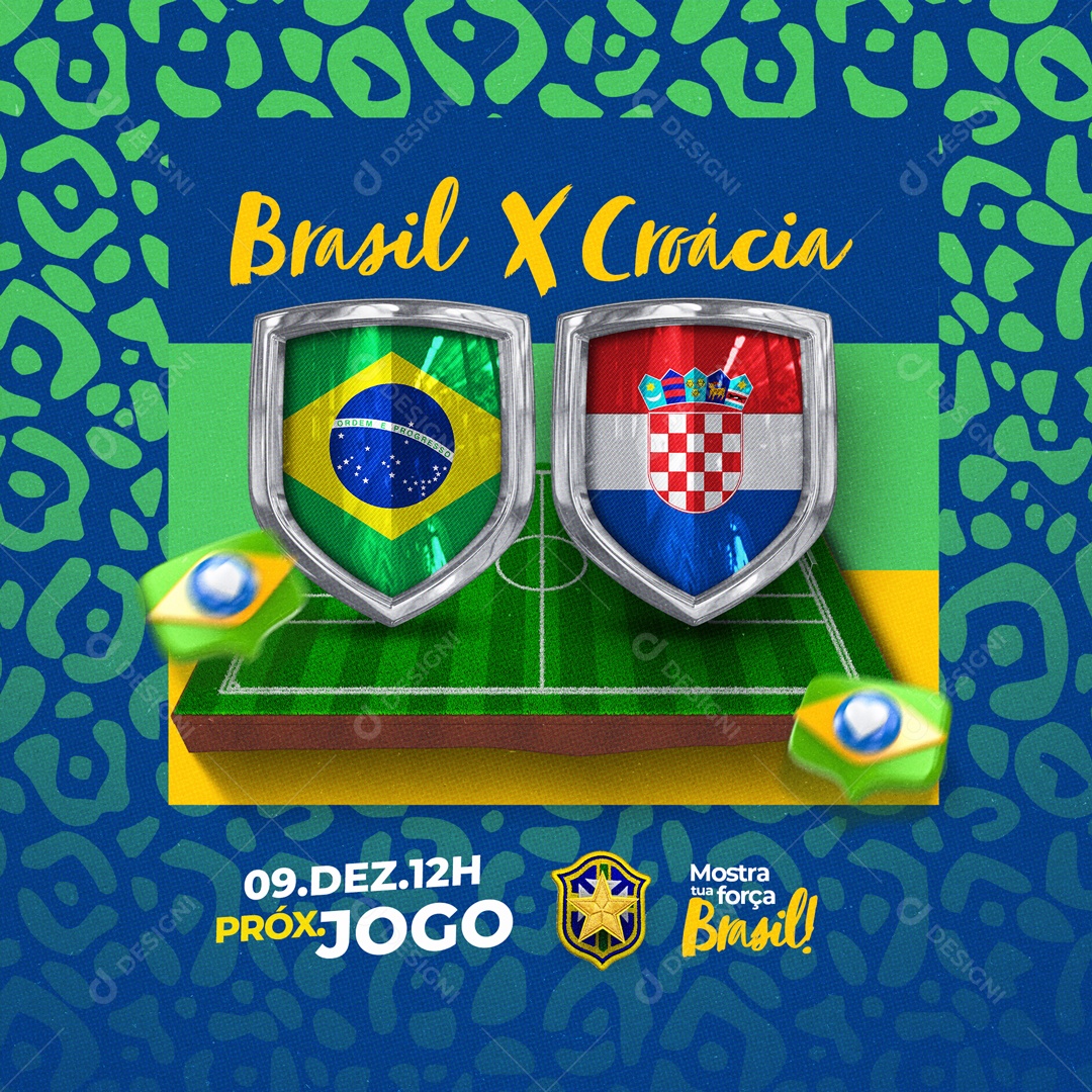 Brasil x Croácia Rumo ao Hexa Quartas de Final Copa do Mundo Social Media PSD Editável