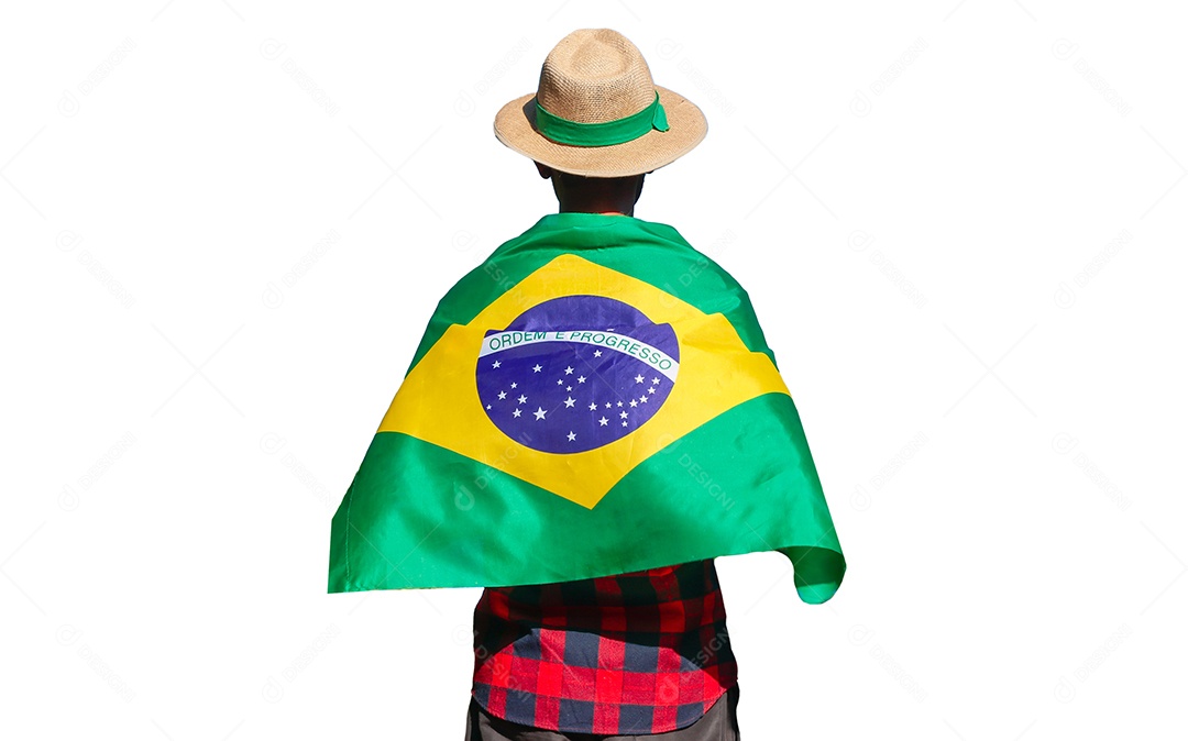 Agricultor com chapéu segurando a bandeira do Brasil para o dia da independência