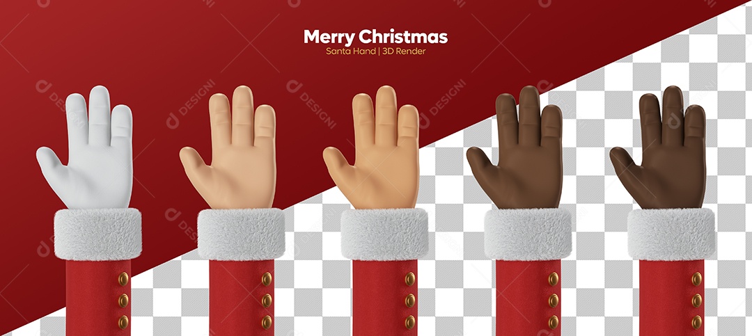 Mão de Papai Noel de Diversas Cores com Mão Aberta Elemento 3D PSD