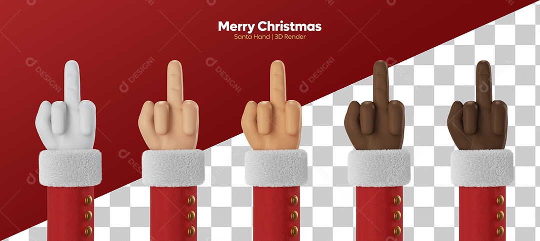 Mão de Papai Noel de Diversas Cores com Dedo Médio para Cima Elemento 3D PSD
