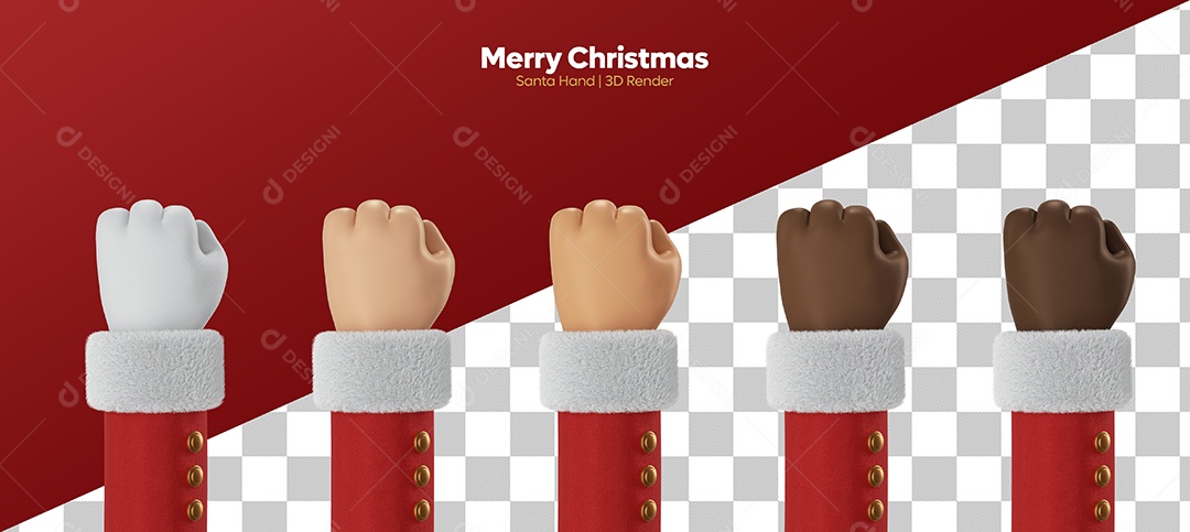 Mão de Papai Noel de Diversas Cores Mostrando o Punho pra Cima Elemento 3D PSD