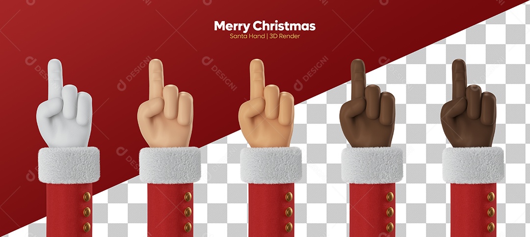 Mão de Papai Noel de Diversas Cores Apontando pra Cima Elemento 3D PSD
