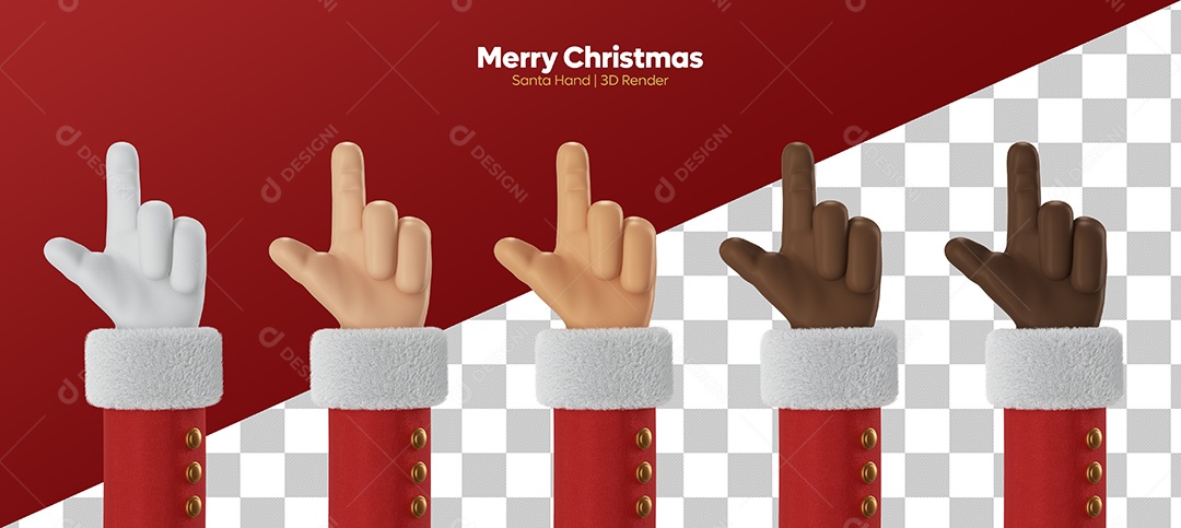 Mão de Papai Noel de Diversas Cores Apontando pra Cima Elemento 3D PSD
