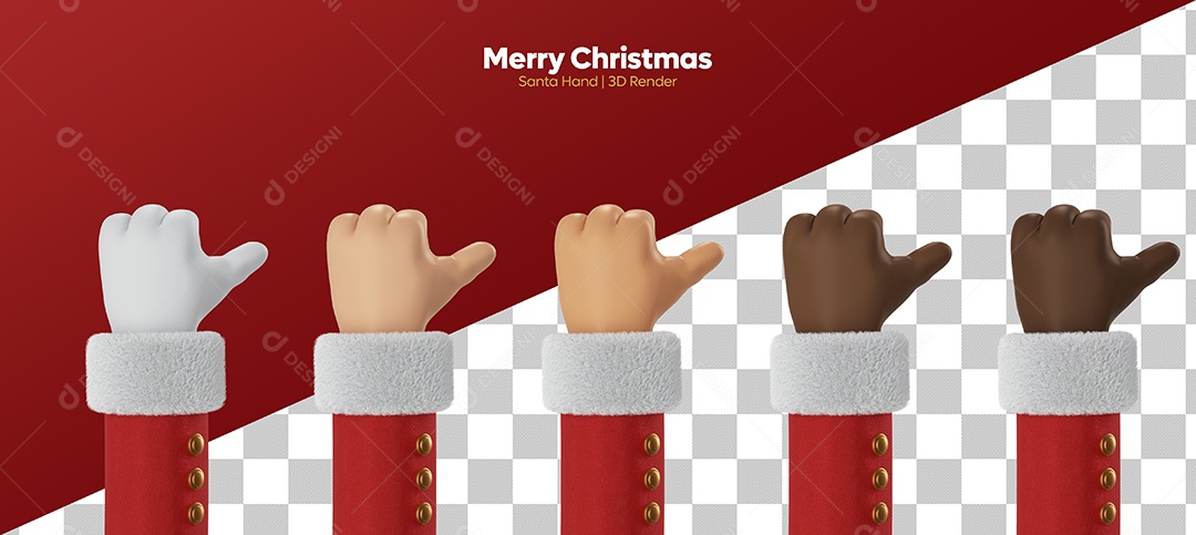 Mão de Papai Noel de Diversas Cores Fazendo de Sinal de Carona Elemento 3D PSD