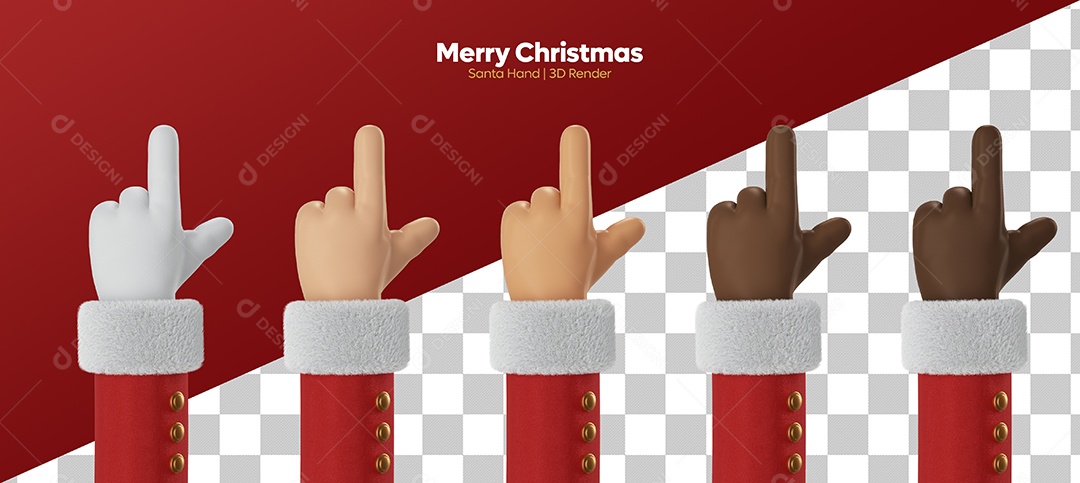 Mão de Papai Noel de Diversas Cores Fazendo Sinal de Vitória Elemento 3D PSD