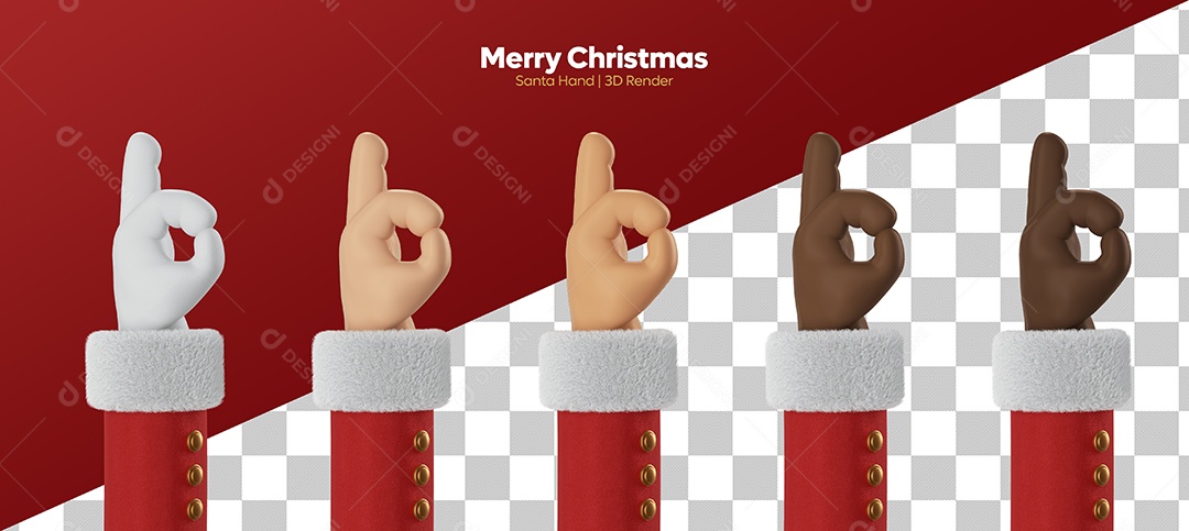 Mão de Papai Noel de Diversas Cores Fazendo Sinal Ok Elemento 3D PSD