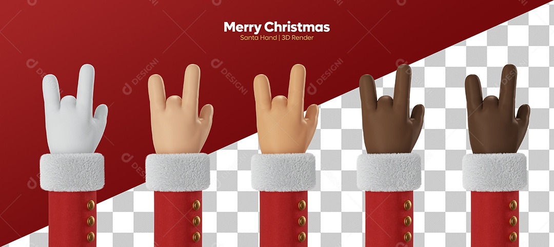 Mão de Papai Noel de Diversas Cores Fazendo Sinal do Rock Elemento 3D PSD