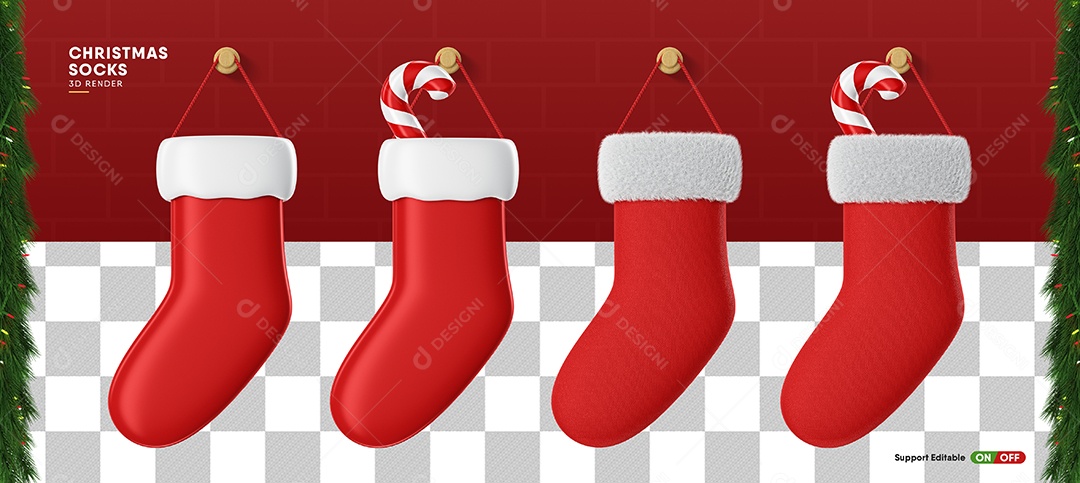 Meias de Natal Elemento 3D para Composição PSD