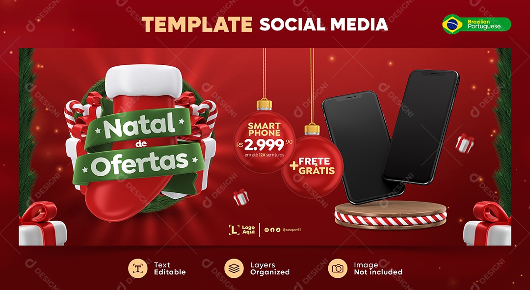 Natal de Ofertas Smartphone + Frete Grátis Social Media PSD Editável