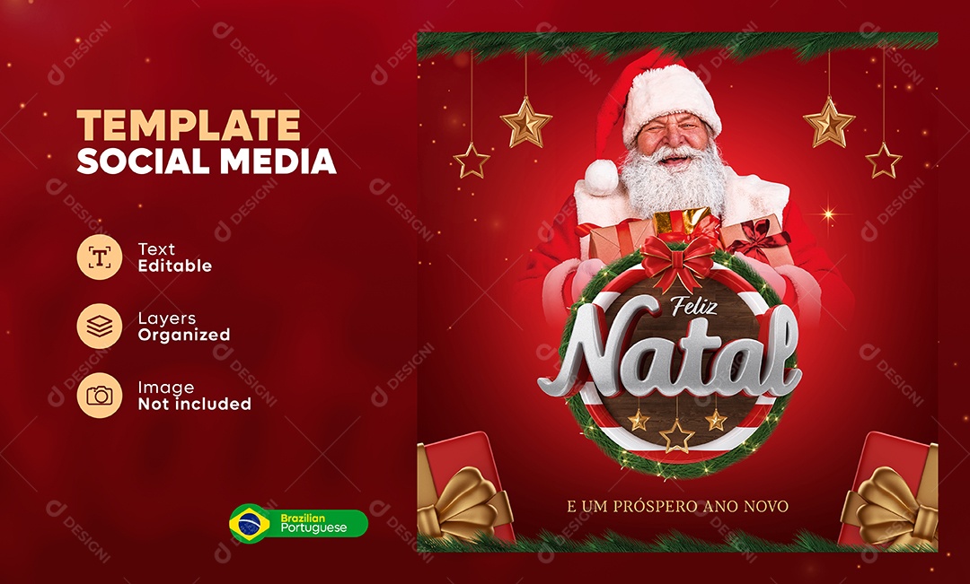 Feliz Natal E Um Próspero Ano Novo Social Media PSD Editável