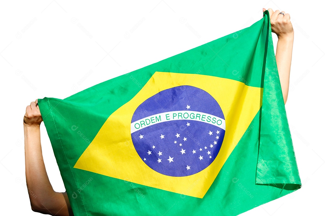 Segurando a bandeira do Brasil ao vento