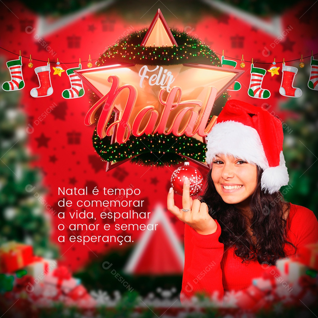 Post Feliz Natal É Tempo Social Media PSD Editável