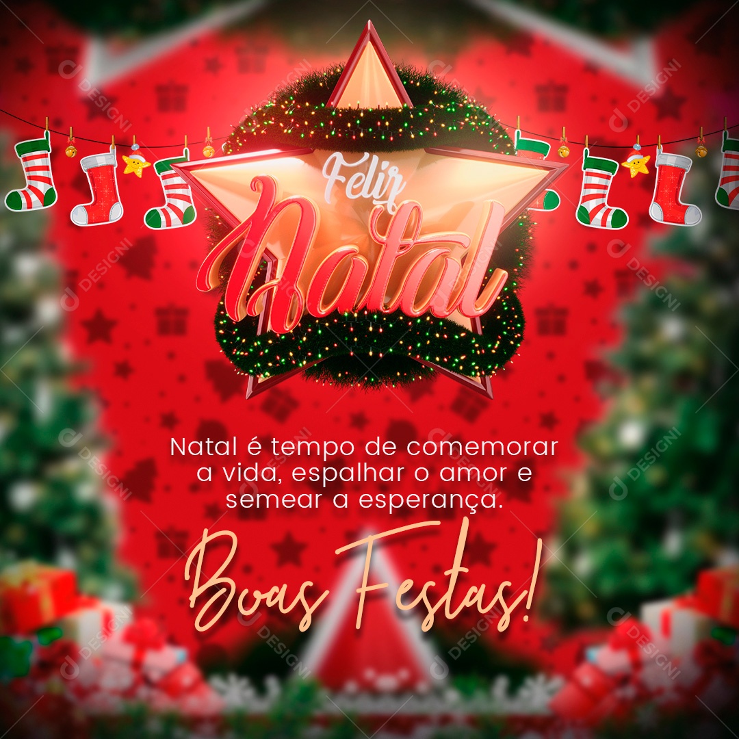 Post Feliz Natal Boas Festas Social Media PSD Editável