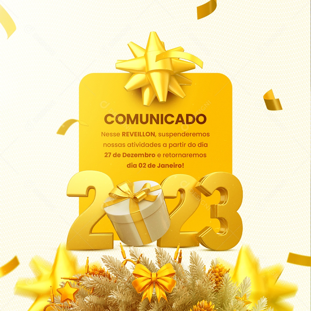 Social Media Comunicado Feriado Reveillon Ano Novo PSD Editável