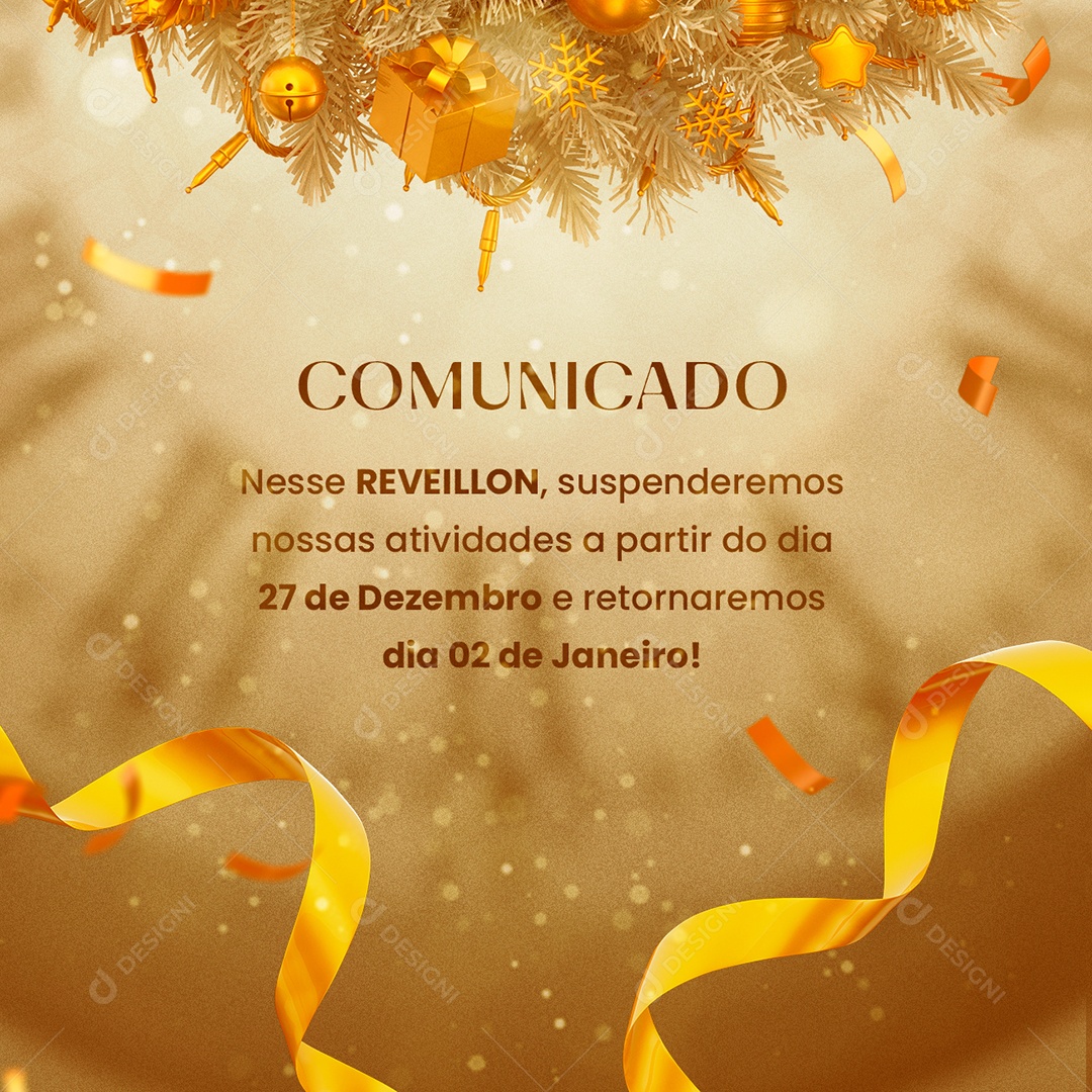 Social Media Comunicado Feriado Reveillon Ano Novo PSD Editável