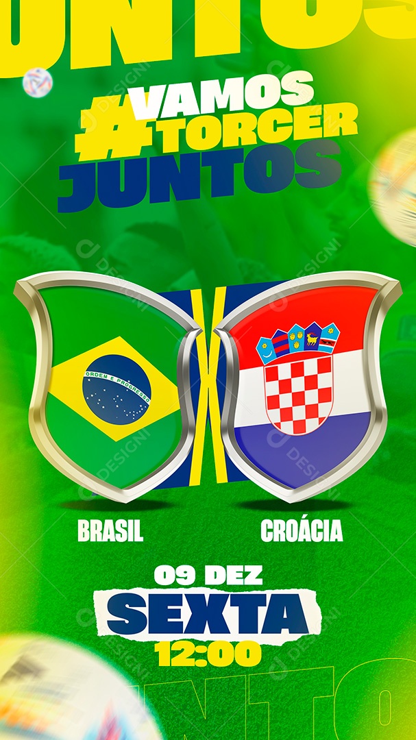 Post Copa do Mundo Brasil X Croácia Stories Social Media PSD Editável