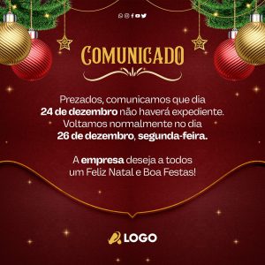 Comunicado Feriado de Natal Social Media PSD Editável