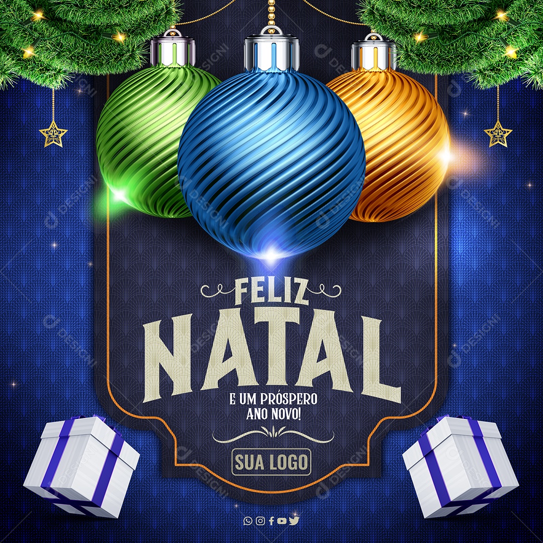 Feliz Natal E Um Próspero Ano Novo Social Media PSD Editável