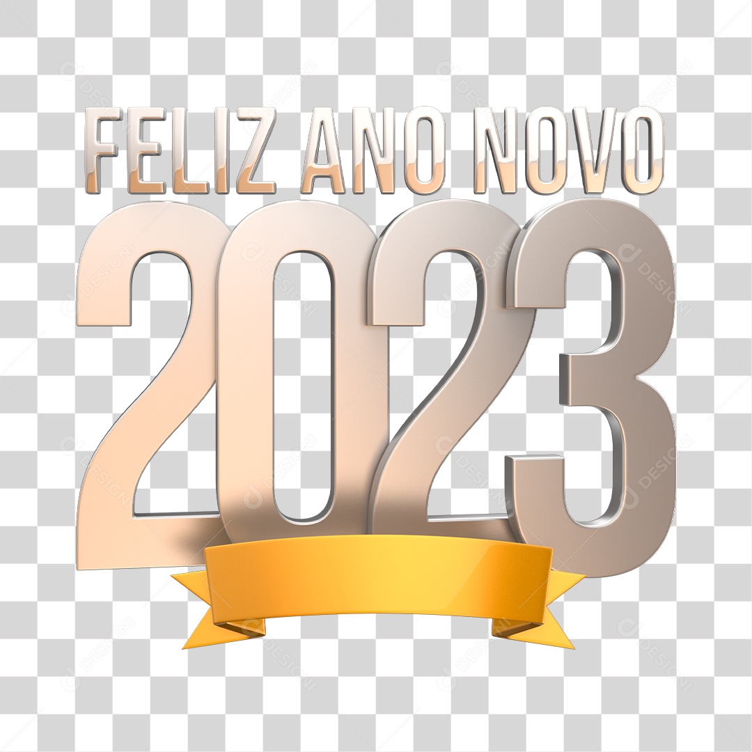Feliz Ano Novo Número 2023 Prata Texto 3D PNG Transparente