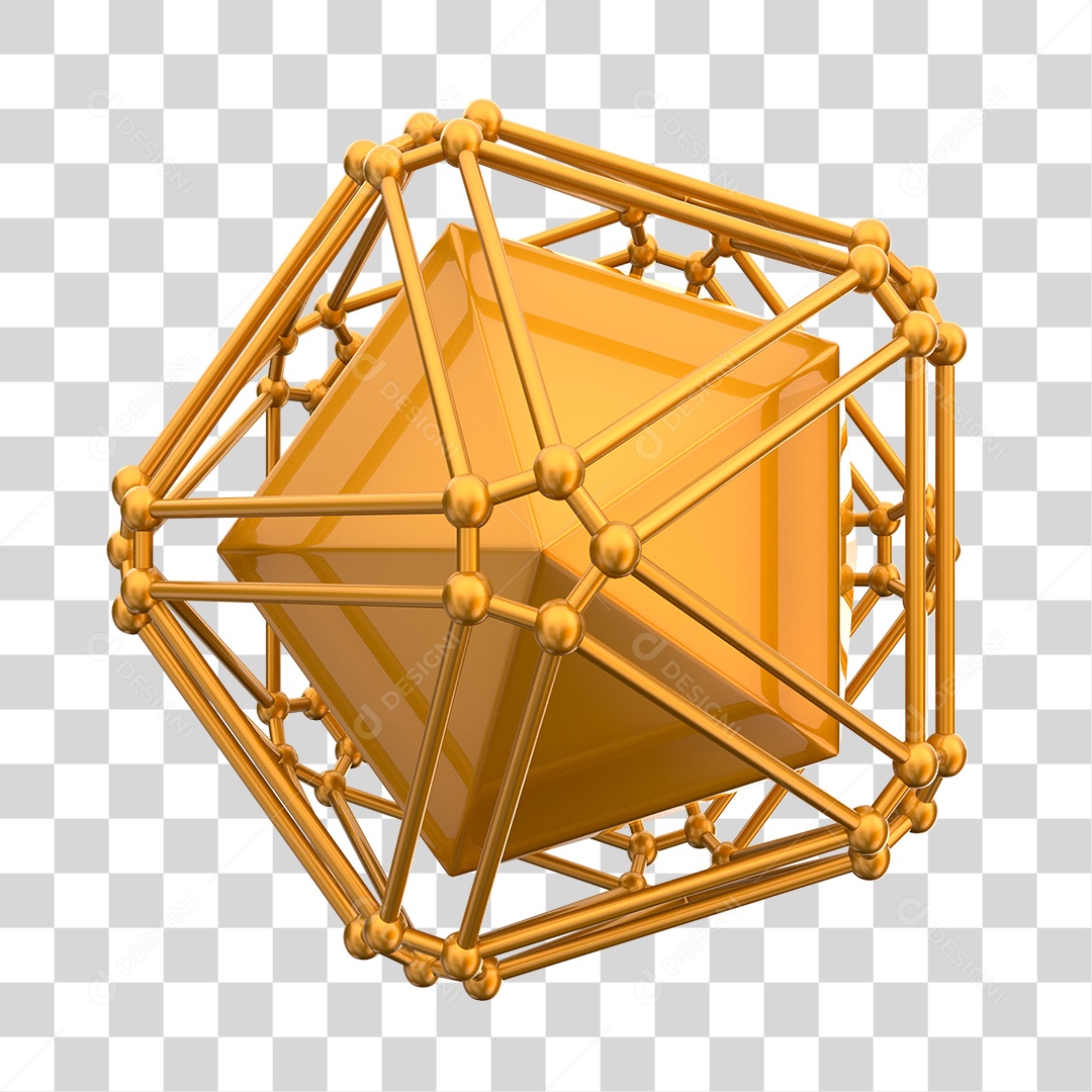 Icosaedro Dourado Forma Geométrica Elemento 3D PNG Transparente