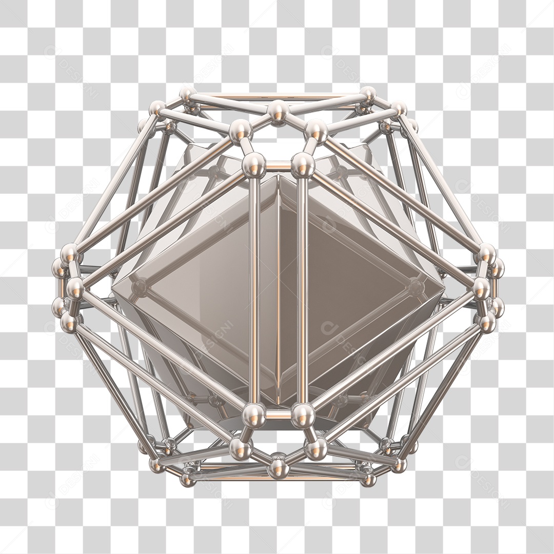 Icosaedro Prata Forma Geométrica Elemento 3D PNG Transparente