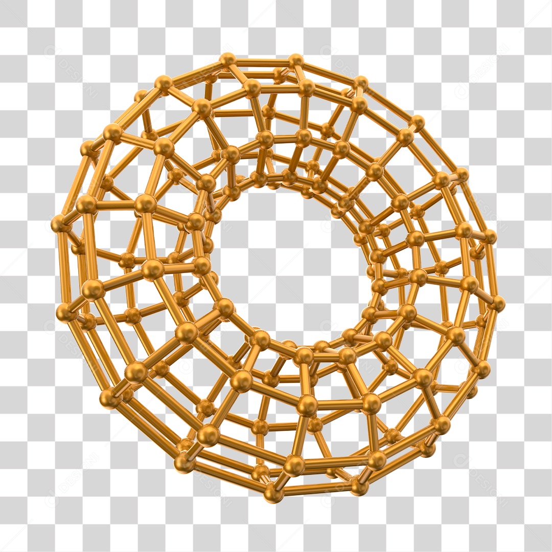Círculo Dourado Forma Geométrica Elemento 3D PNG Transparente