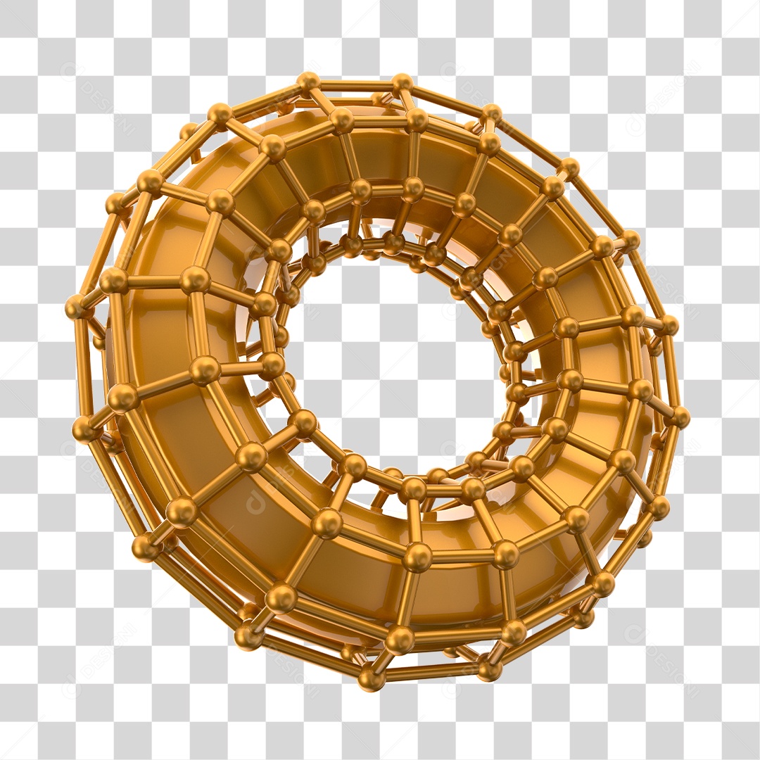 Círculo Dourado Forma Geométrica Elemento 3D PNG Transparente