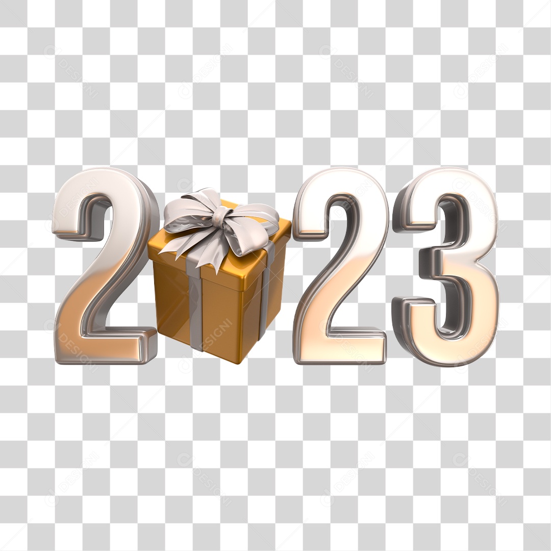 Número 2023 Prata Elemento 3D de Ano Novo PNG Transparente