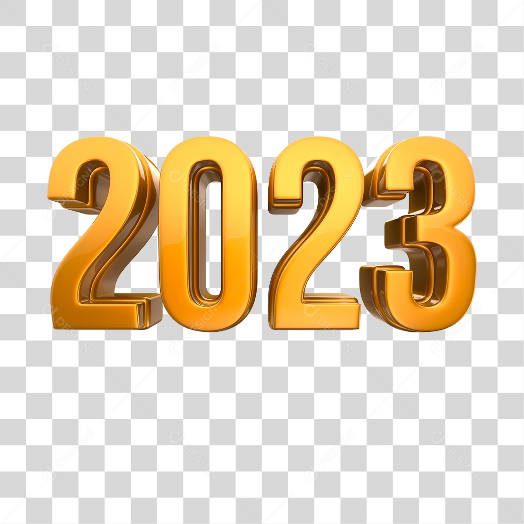 Número 2023 Dourado Elemento 3D de Ano Novo PNG Transparente