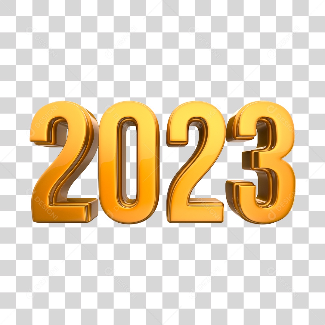 Número 2023 Dourado Elemento 3D de Ano Novo PNG Transparente