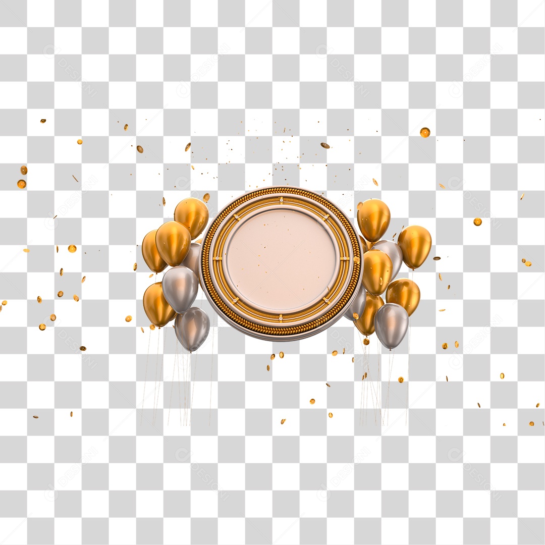 Painel com Balões Dourado e Prata Elemento 3D de Ano Novo PNG Transparente