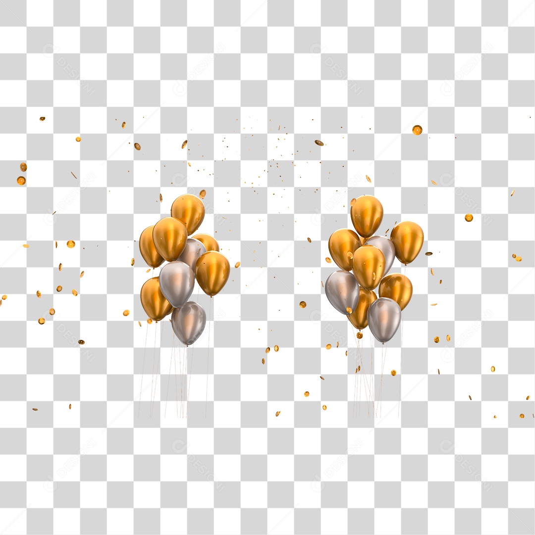 Balões Dourado e Prata Elemento 3D de Ano Novo PNG Transparente