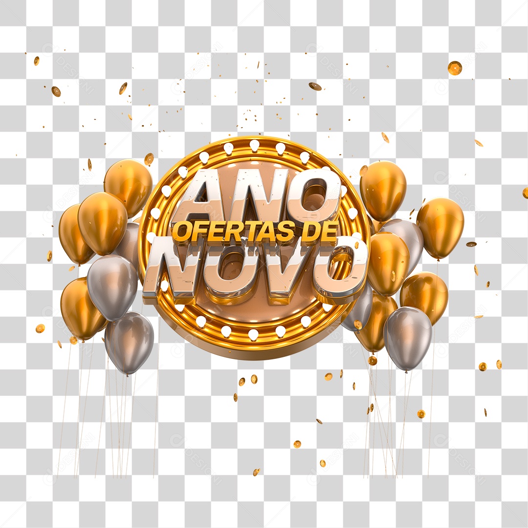 Ofertas de Ano Novo Selo 3D Dourado e Prata de Ano Novo PNG Transparente