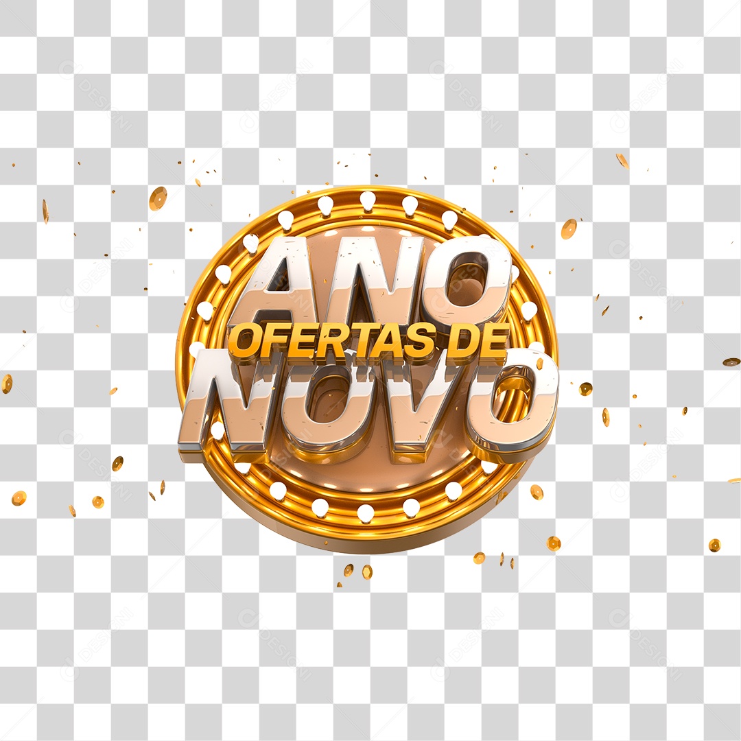 Ofertas de Ano Novo Selo 3D Dourado e Prata de Ano Novo PNG Transparente