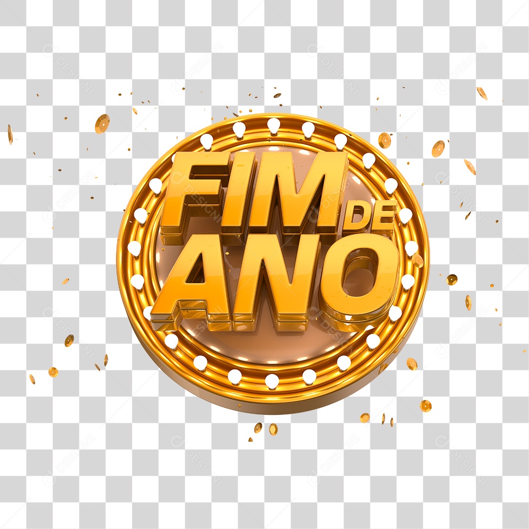 Fim de Ano Selo 3D Dourado para Composição PNG Transparente