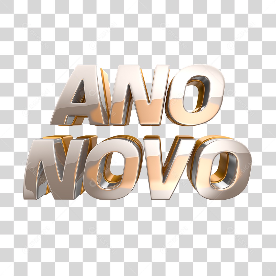 Ano Novo Texto 3D Prata PNG Transparente