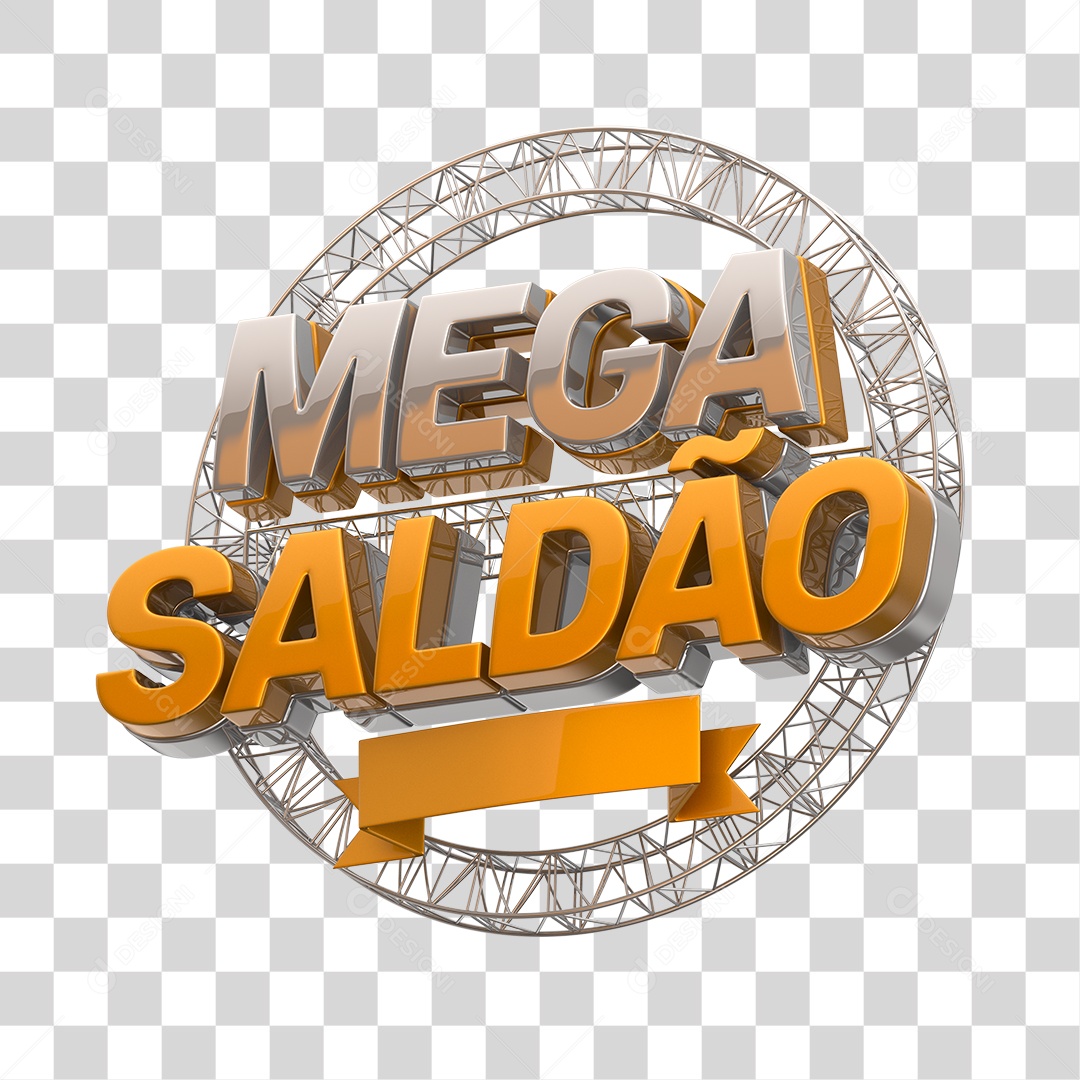 Mega Saldão Selo 3D Dourado e Prata PNG Transparente