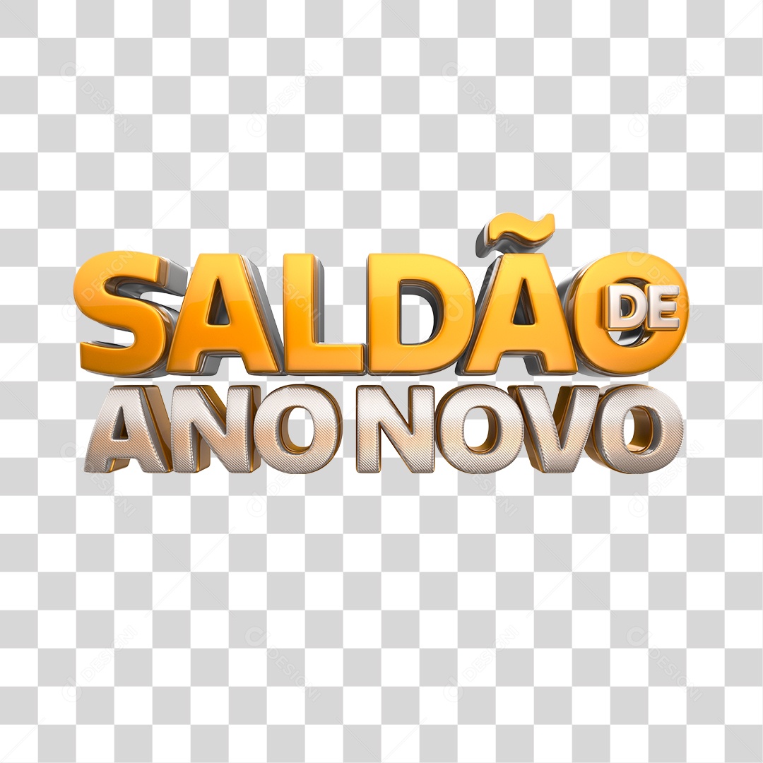 Saldão de Ano Novo Texto 3D Dourado e Prata PNG Transparente