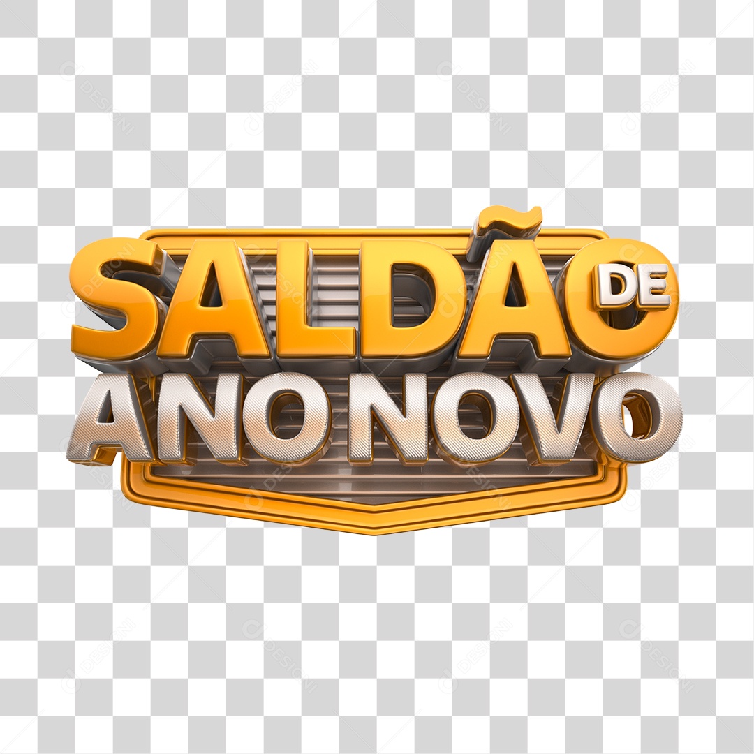 Saldão de Ano Novo Selo 3D Dourado e Prata PNG Transparente