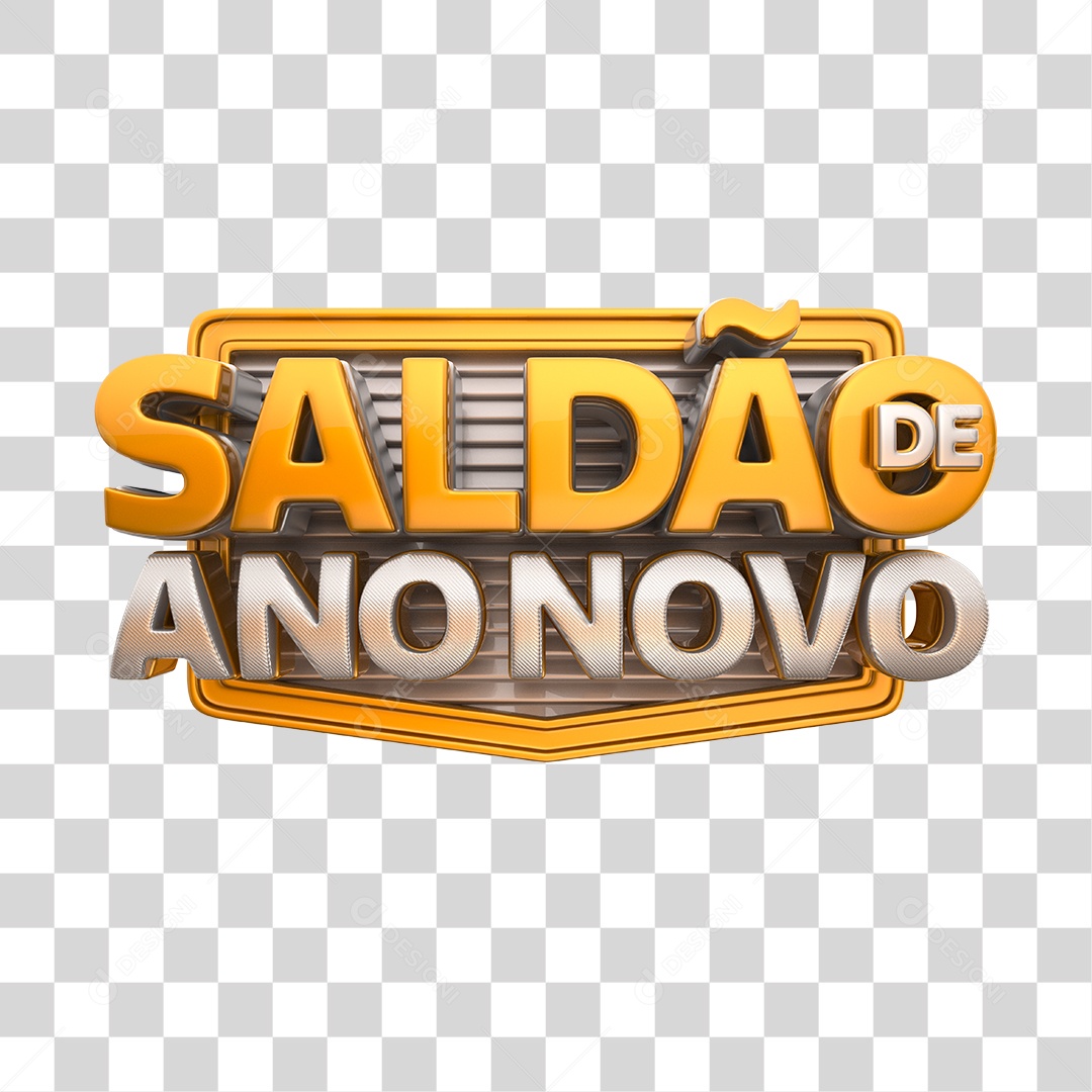 Saldão de Ano Novo Selo 3D Dourado e Prata PNG Transparente