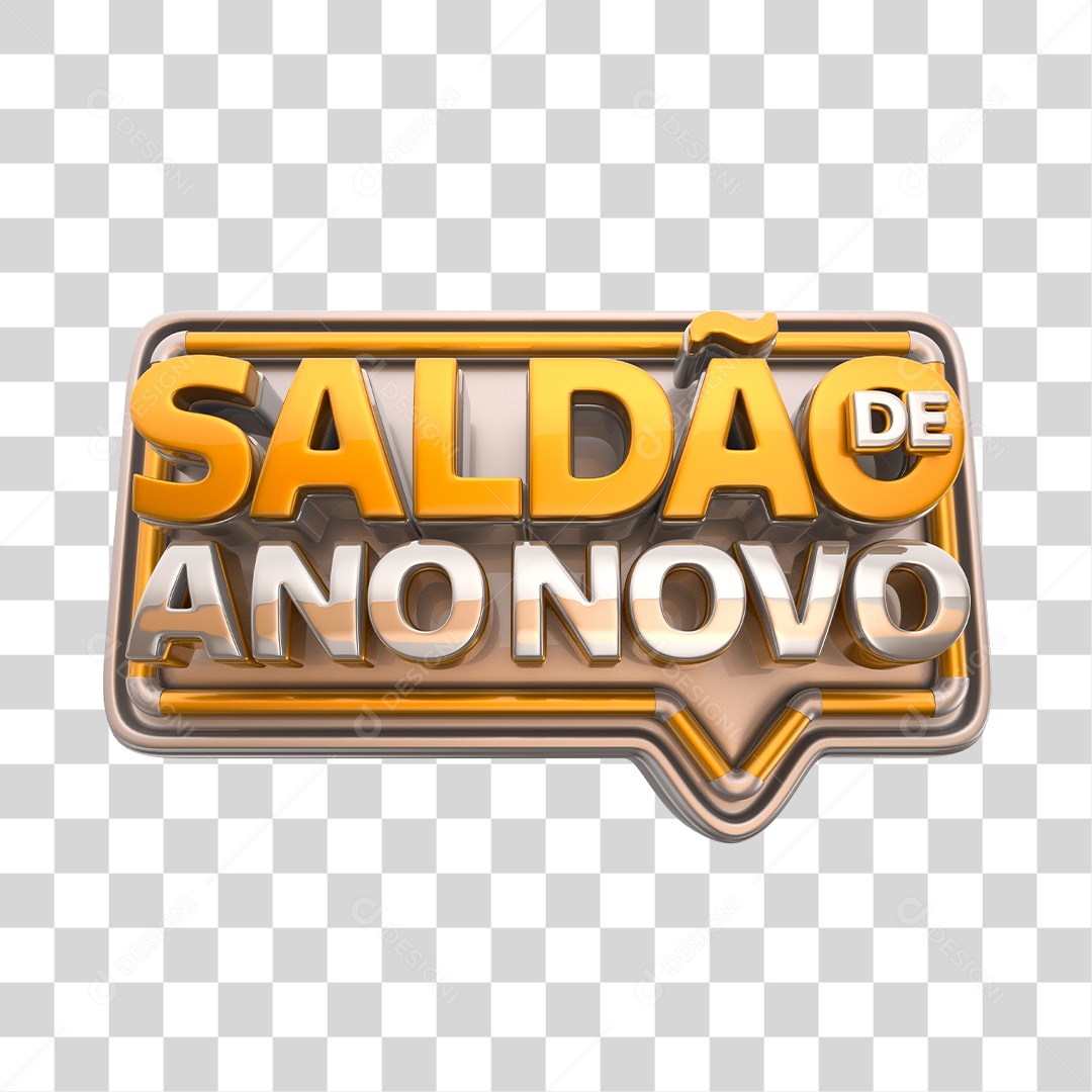 Saldão de Ano Novo Selo 3D Dourado e Prata PNG Transparente