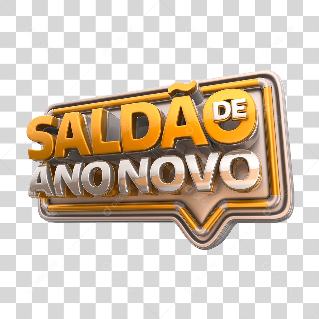 Saldão de Ano Novo Selo 3D Dourado e Prata PNG Transparente