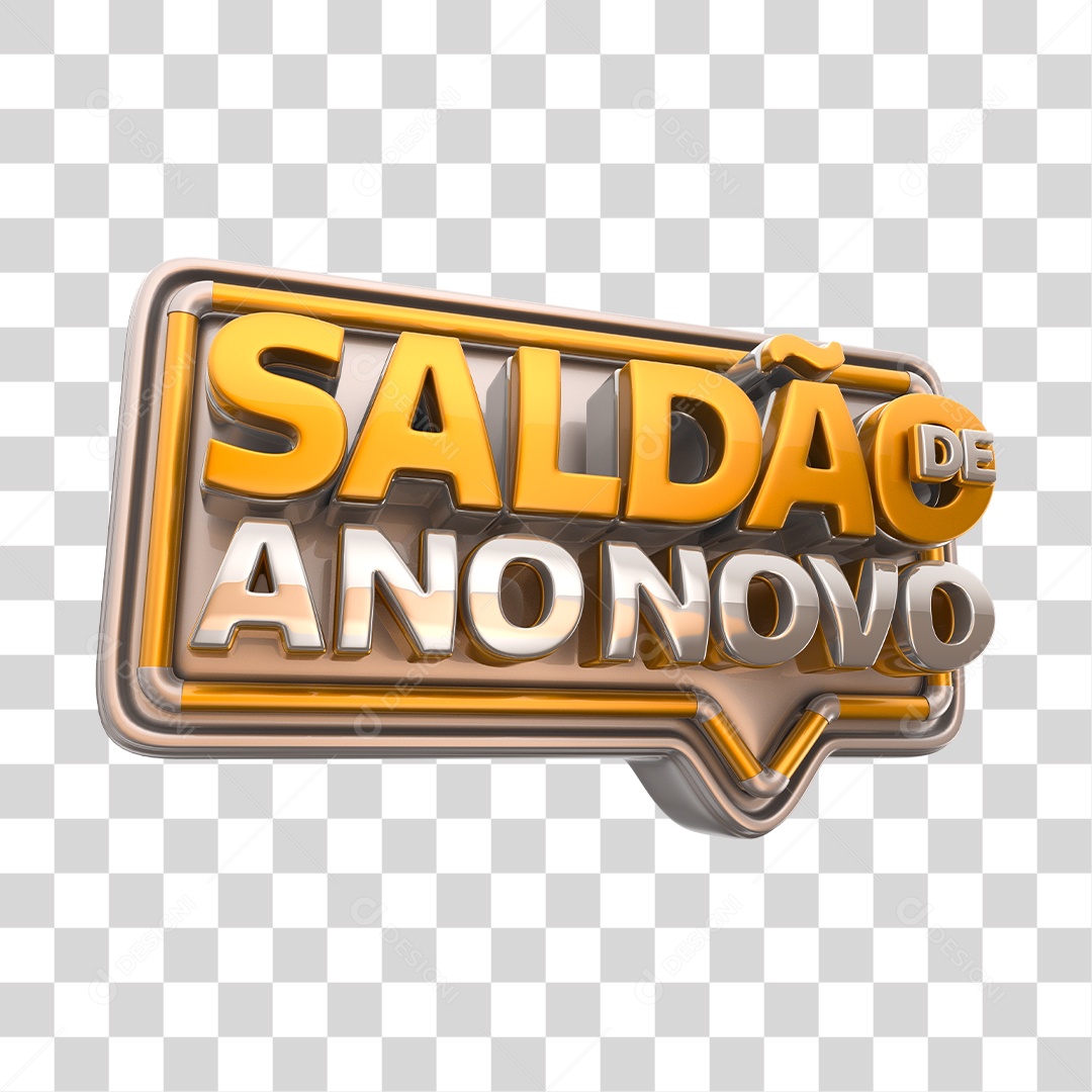 Saldão de Ano Novo Selo 3D Dourado e Prata PNG Transparente