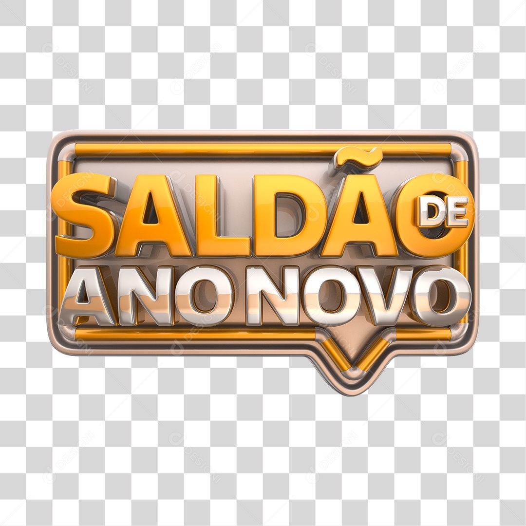 Saldão de Ano Novo Selo 3D Dourado e Prata PNG Transparente