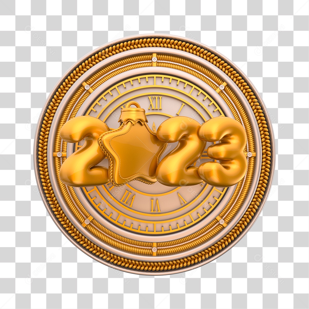 Golden Number 2023 with Decorative Star 3D New Year Element Transparent
