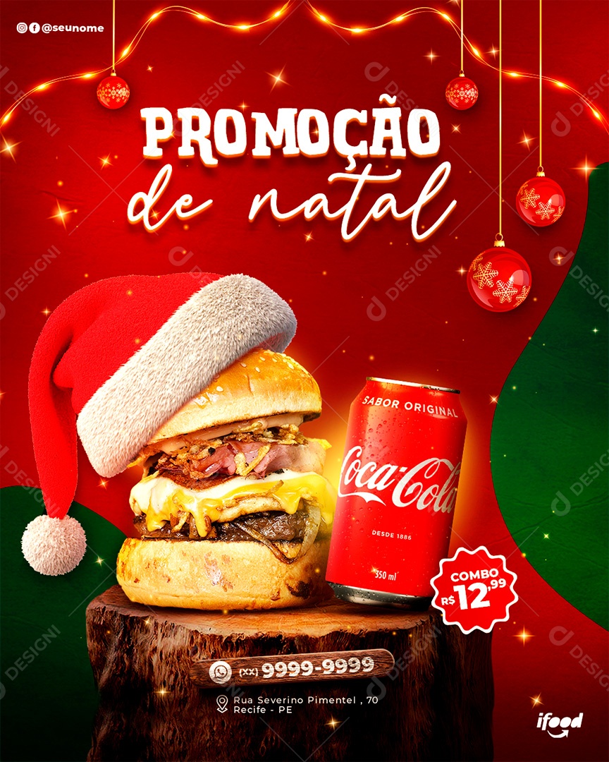 Post Hambúrguer de Natal Social Media PSD Editável